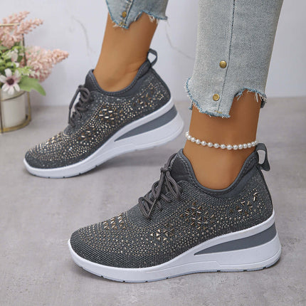 Rhinestone Wedge Sneakers rose color with dazzling details.