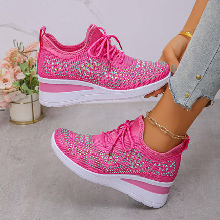 Rhinestone Wedge Sneakers comfortable hidden heel lift.