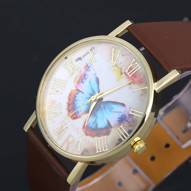 Roman Butterfly Leather Watch for Women side profile