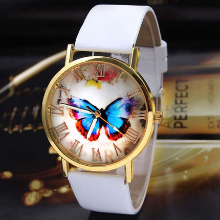 Roman Butterfly Leather Watch for Women white strap version