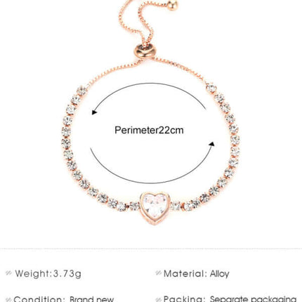 Rose Gold Heart Zircon Bracelet Simple Diamond Women Jewelry rose gold chain