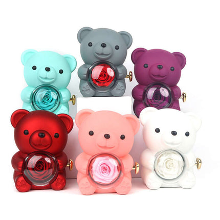 Rotating Bear Gift Box eternal rose jewelry case.