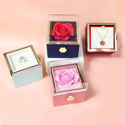 Rotating Rose Jewelry Box top down view of the realistic rose petals.