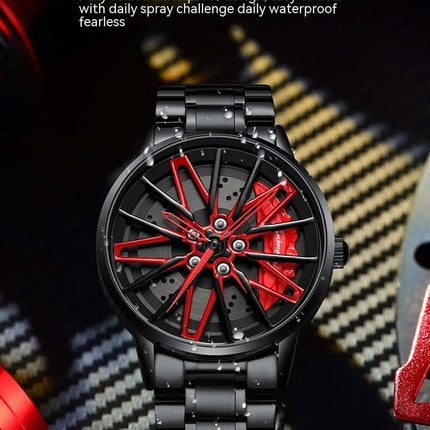 Rotating Wheel Watch Hollow Three Dimensional Quartz stainless steel button.
