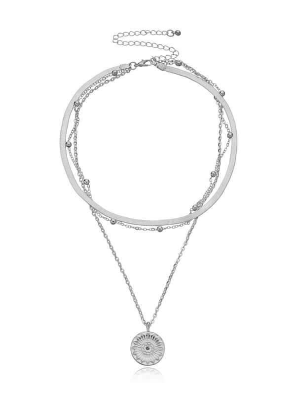 Round Tag Multi Layer Bead Necklace Women Simple Fashion close-up