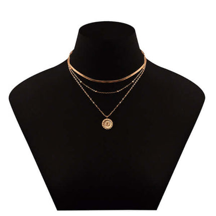 Round Tag Multi Layer Bead Necklace Women Simple Fashion layered beads