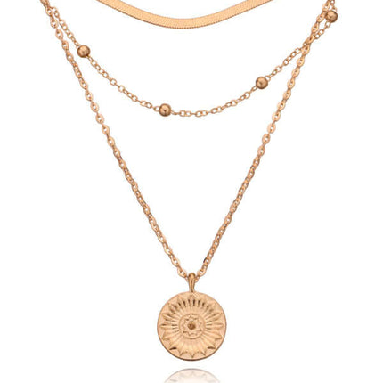 Round Tag Multi Layer Bead Necklace Women Simple Fashion round tag pendant