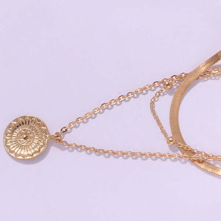 Round Tag Multi Layer Bead Necklace Women Simple Fashion alloy material