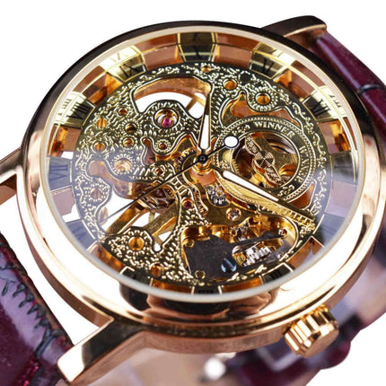 Luxury Skeleton Mechanical Self Winding Watch for Men stainless strap detail