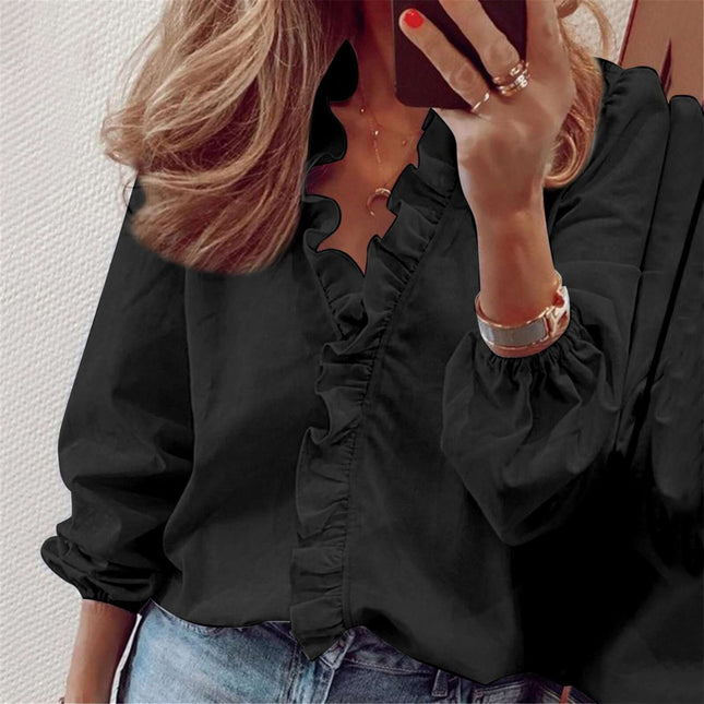 Ruffle Long Sleeve Blouse office commuting shirt.
