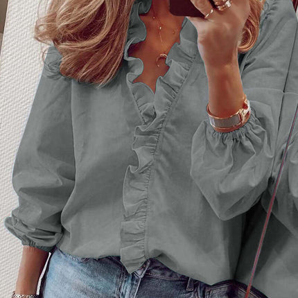 Ruffle Long Sleeve Blouse casual pullover top.
