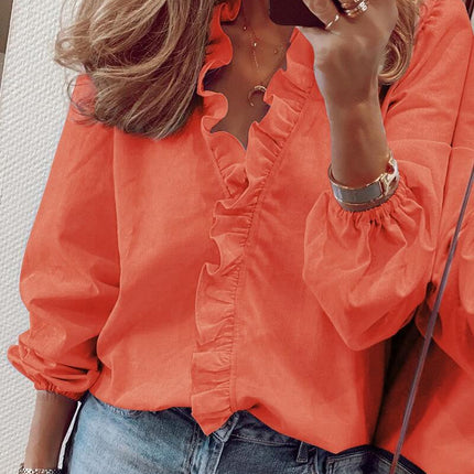 Ruffle Long Sleeve Blouse urban leisure style.
