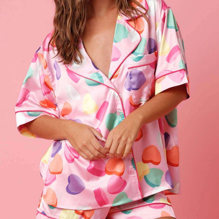 Satin Printed Two-piece Suit Pajamas For Women Set M size 109cm chest.