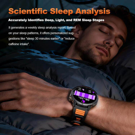 MT68 Outdoor Adventure Smart Watch with 1000mAh Battery featuring scientific sleep analysis during a restful sleep.
