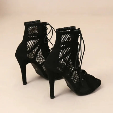 Mesh High Heel Sandals for Summer & Evening Wear cross-tied upper detail