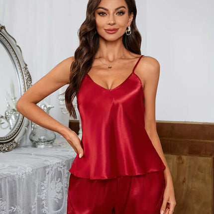 Lace Cami & Shorts Pajama Set for Sleep & Lounge lace trim detail