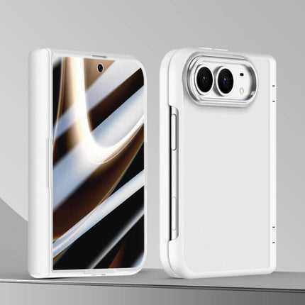 Shield Series HD Film Matte iPhone Duo Phone Case in white color, showcasing front and back view with sleek design and camera cutout.