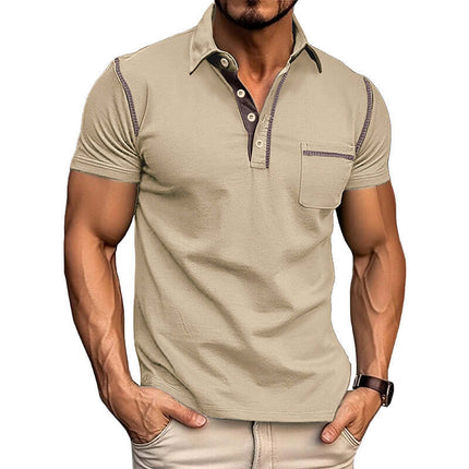 Short Sleeve Polo Shirt Henry T-shirts in beige worn by a man, showcasing stylish design and comfortable fit.