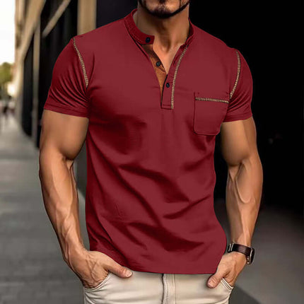 Short Sleeve Polo Shirt Henry T-shirts in stylish red color, perfect for casual wear and showcasing muscle fit.