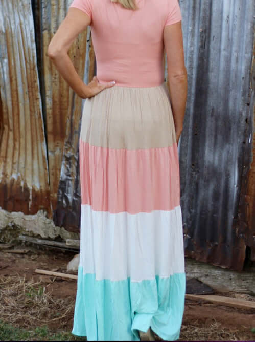 Short Sleeve Striped Parent-Child Dress family matching outfit.