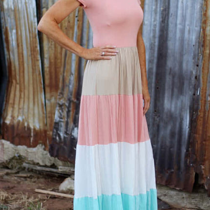 Short Sleeve Striped Parent-Child Dress round neck design.
