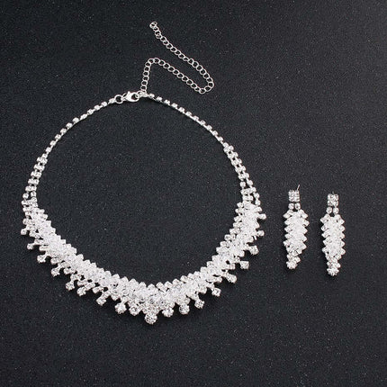Silver Alloy Wedding Jewelry Set Necklace Earrings silver finish