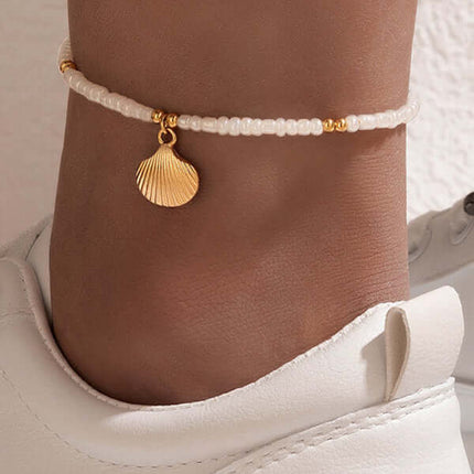 Simple Shell Beaded Single Layer Rice Bead Beach Anklet Chic jewelry