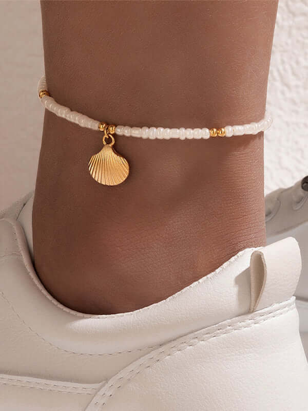 Simple Shell Beaded Single Layer Rice Bead Beach Anklet Chic jewelry