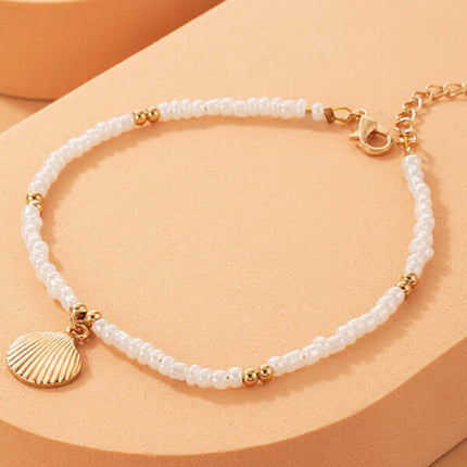 Simple Shell Beaded Single Layer Rice Bead Beach Anklet Chic single layer