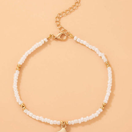 Simple Shell Beaded Single Layer Rice Bead Beach Anklet Chic shell charm