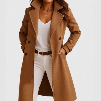 Single Breasted Mid Length Coat with pocket details.