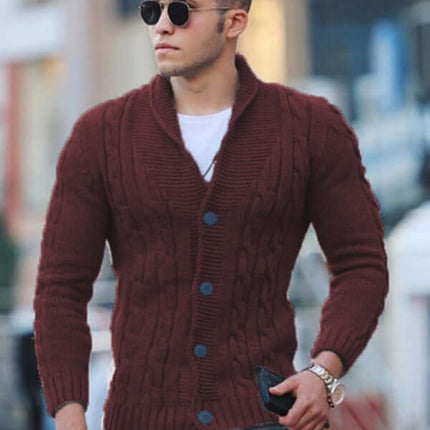 slim fit mens knitted cardigan coat solid color casual style texture