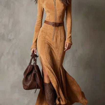 Slim Zipper Dress long sleeve clothing.