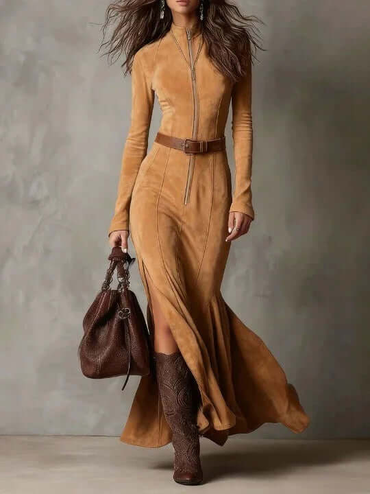 Slim Zipper Dress long sleeve clothing.