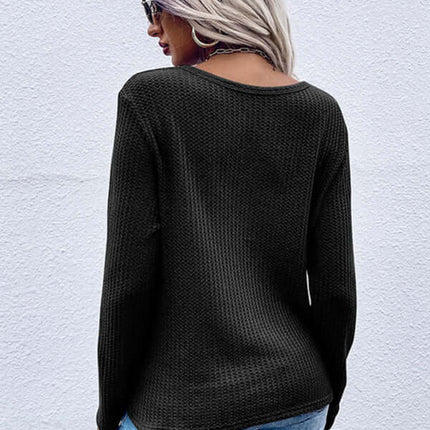 Soft Waffle Knit Solid Color Long Sleeve Bottoming Sweater casual look