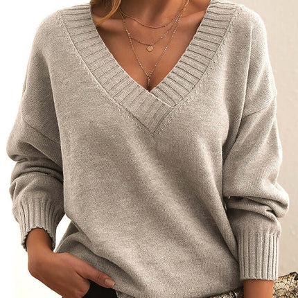 Solid V Neck Sweater elegant hand knitting craft.