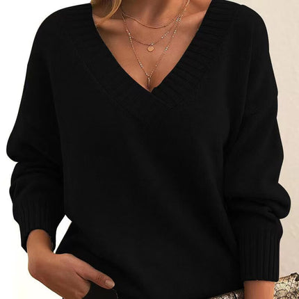 Solid V Neck Sweater oversized bust fit.