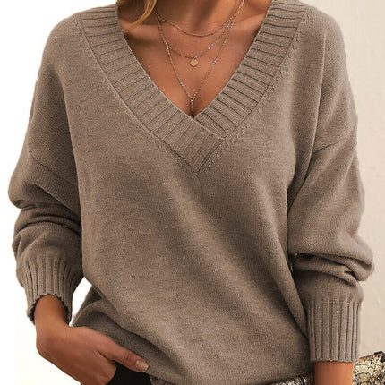 Solid V Neck Sweater stylish women apparel