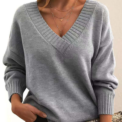 Solid V Neck Sweater long sleeve ethnic style.