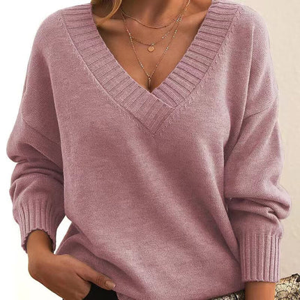 Solid V Neck Sweater polyester fabric material.