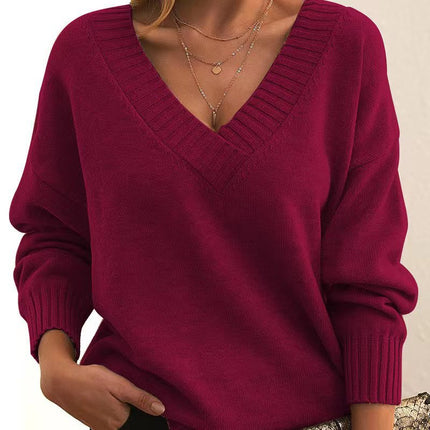 Solid V Neck Sweater casual daily wear.