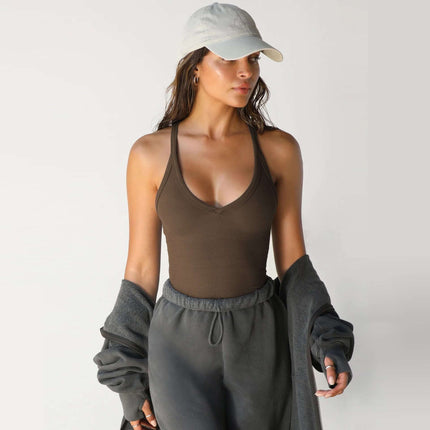 Spring Knitted Ribbed Vest Top elegant clean minimalist structure layout displayed over studio setups