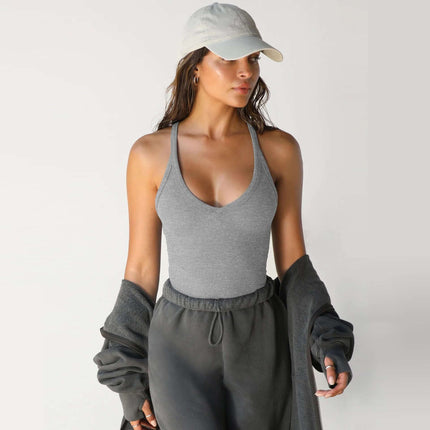 Spring Knitted Ribbed Vest Top solid monotone picture color apparel presentation highlighting soft aesthetics