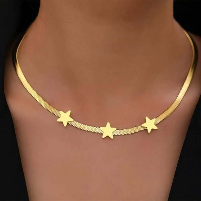 Stainless Steel Gothic Blade Star Choker Women Necklace featuring a sleek design with star accents in gold.