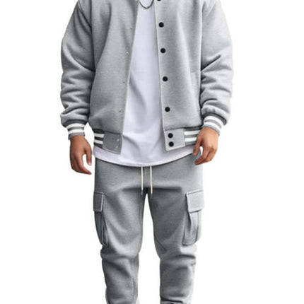 stand collar loose sports fleece suit set with warm jacket front