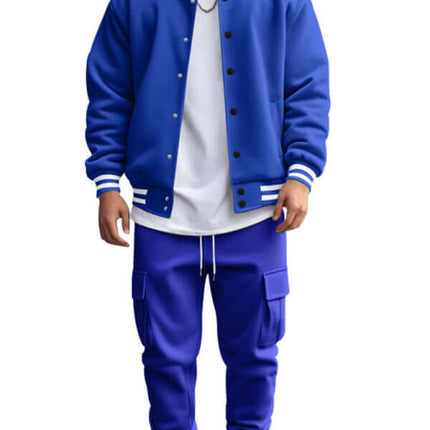 stand collar loose sports fleece suit set with warm jacket warm lining