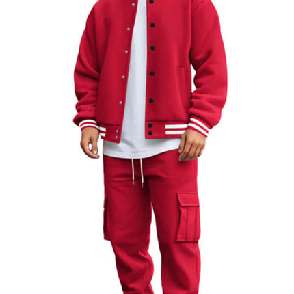 stand collar loose sports fleece suit set with warm jacket color options