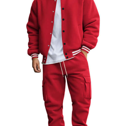 stand collar loose sports fleece suit set with warm jacket closeup