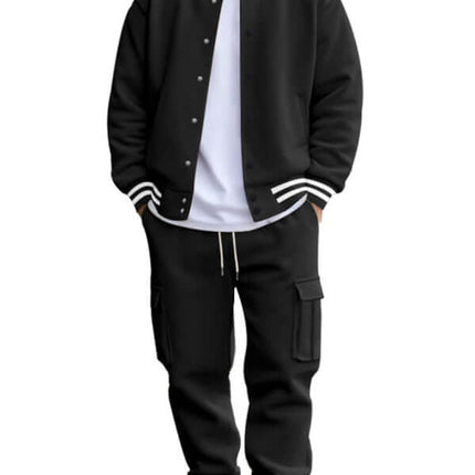 stand collar loose sports fleece suit set with warm jacket style display