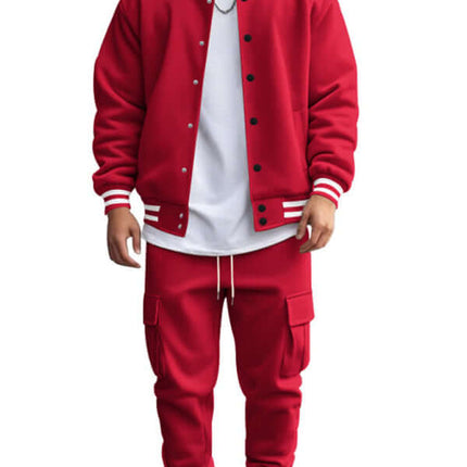 stand collar loose sports fleece suit set with warm jacket sleeves